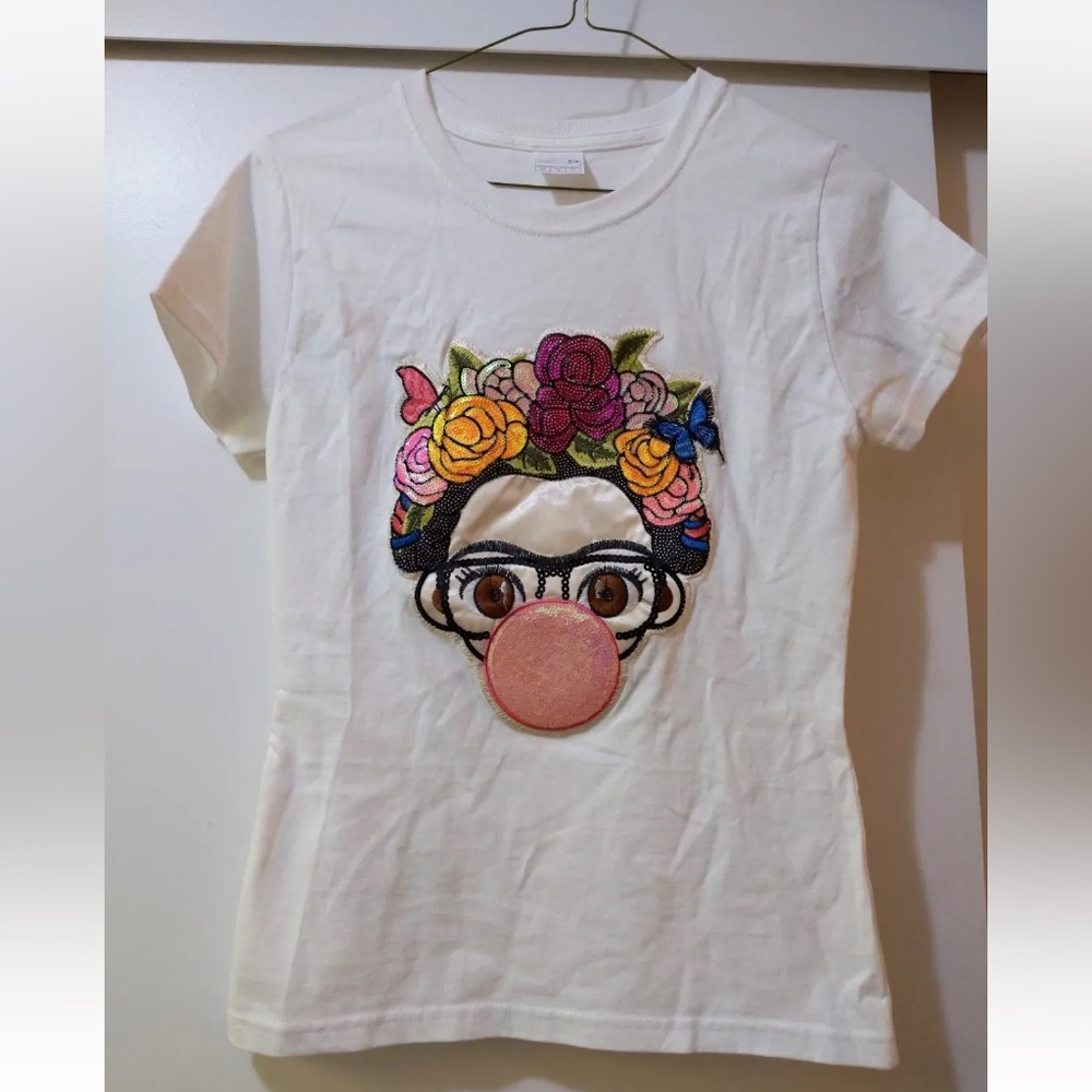 Frida Kahlo T-shirt Juniors Size Small Sequin 100% Cotton NEW